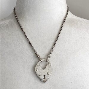 Fossil Silver Heart Padlock Necklace with Keyhole Vintage Bohemian Whimsical